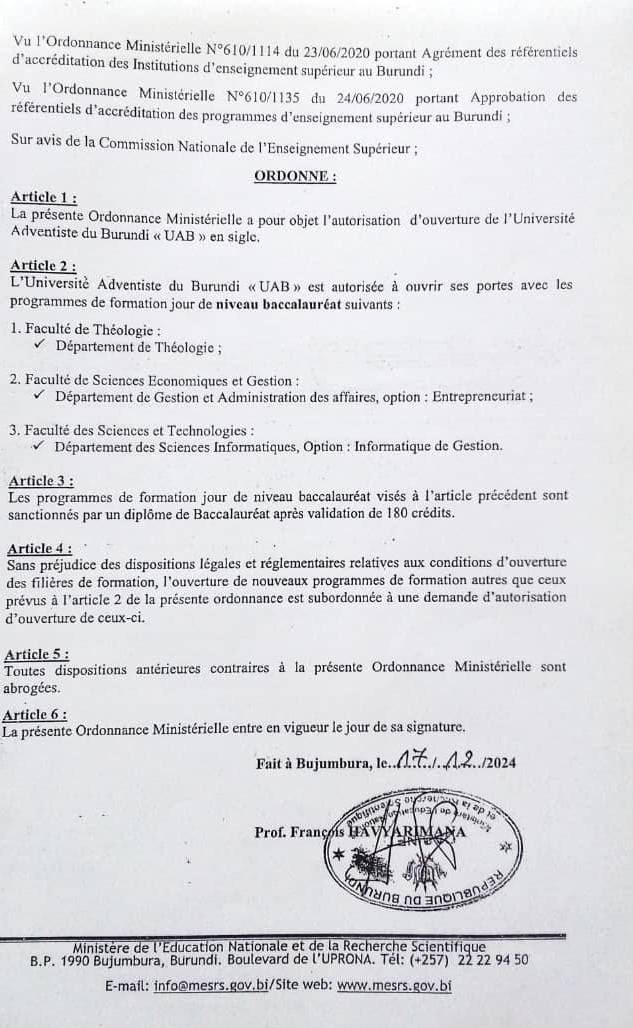 Document d'Autorisation Ministérielle 2